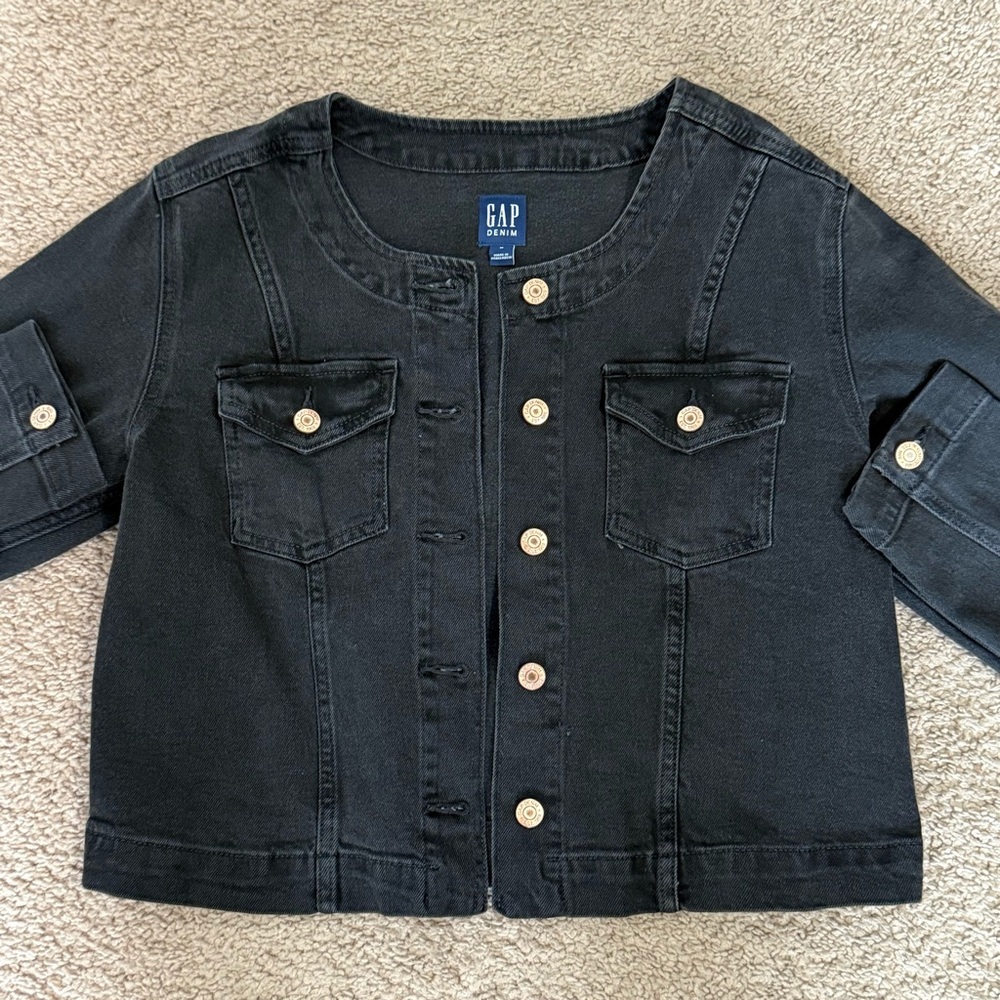 GAP Collarless Washed Black Denim Jacket - Size M